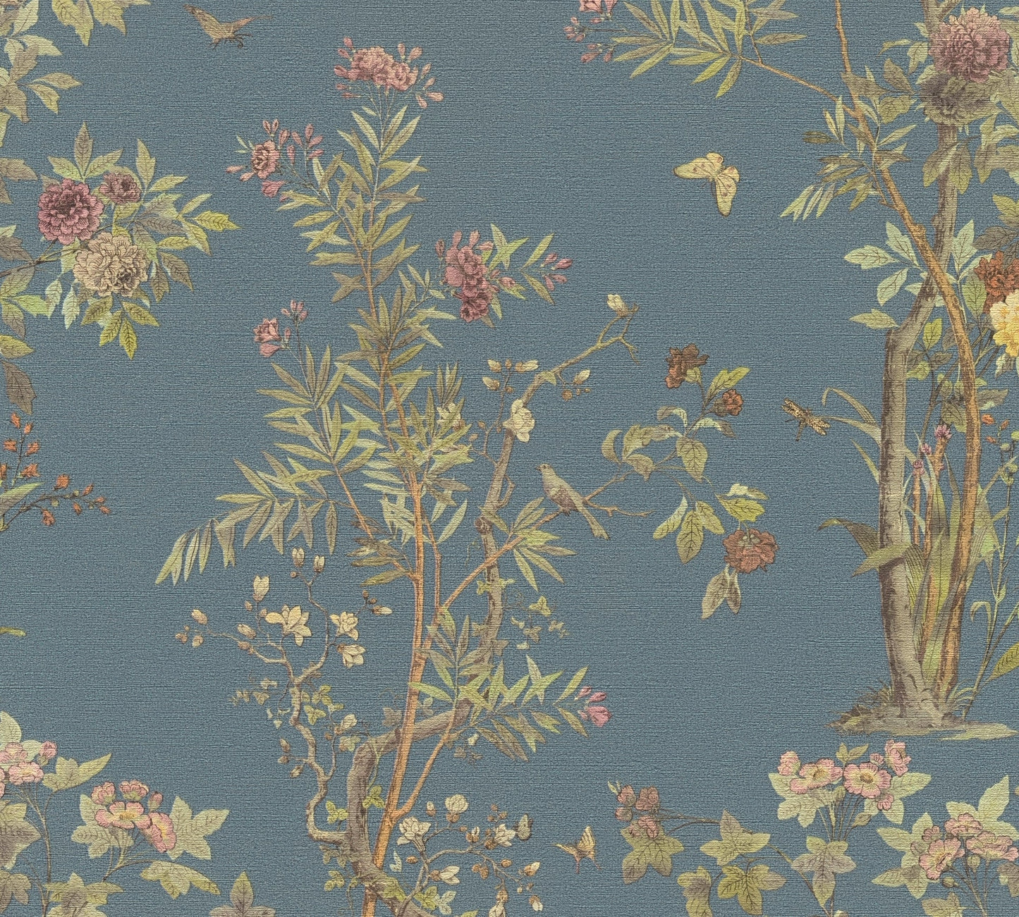Mustertapete Flora & Fauna Dunkelblau-Bunt - 10,05 m x 0,53 m