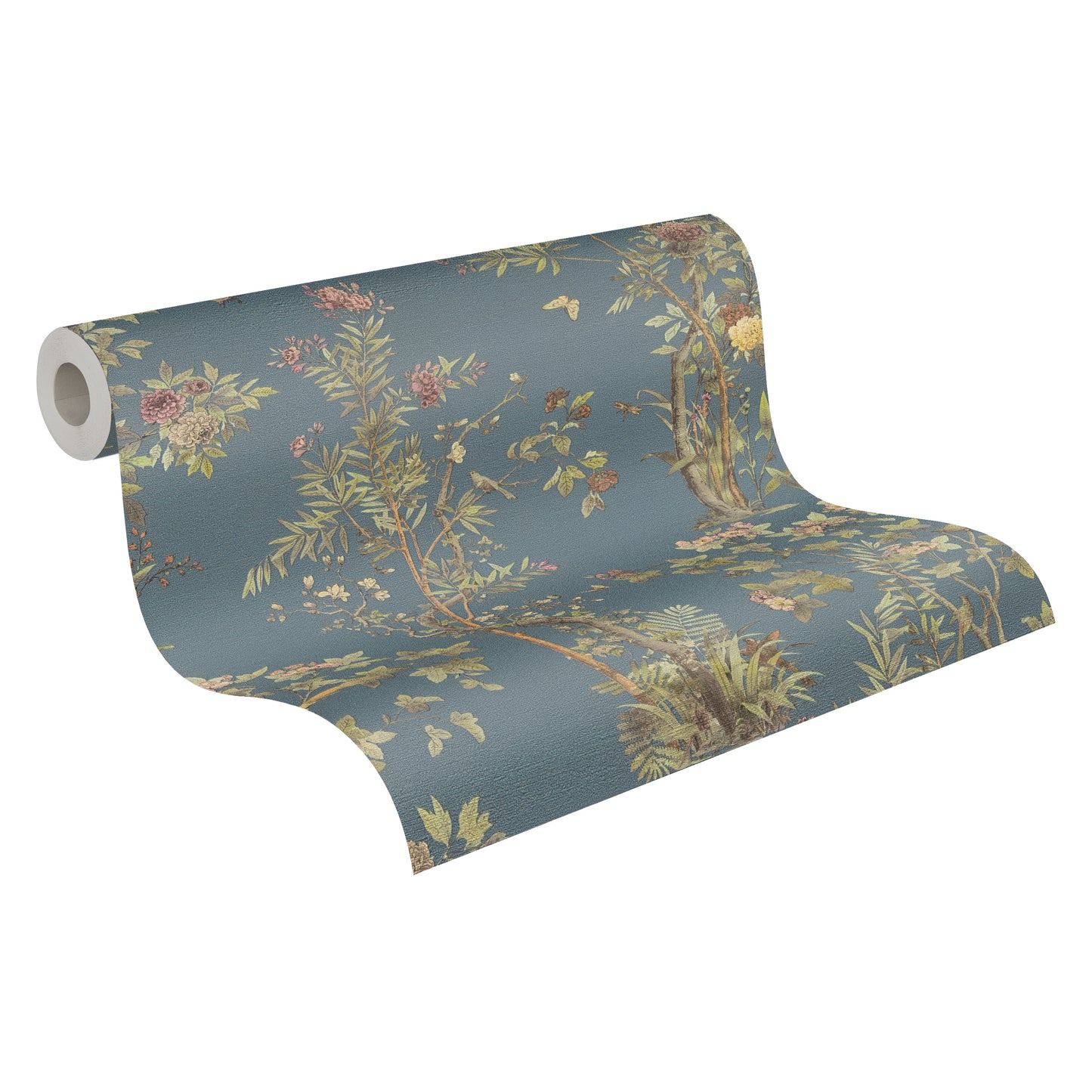 Mustertapete Flora & Fauna Dunkelblau-Bunt - 10,05 m x 0,53 m