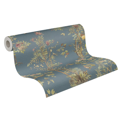Mustertapete Flora & Fauna Dunkelblau-Bunt - 10,05 m x 0,53 m