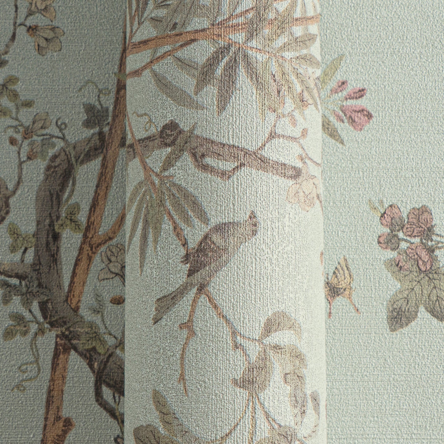 Mustertapete Flora & Fauna Mintgrün-Bunt - 10,05 m x 0,53 m