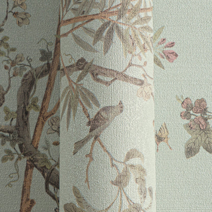 Mustertapete Flora & Fauna Mintgrün-Bunt - 10,05 m x 0,53 m