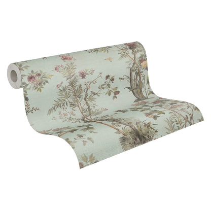 Mustertapete Flora & Fauna Mintgrün-Bunt - 10,05 m x 0,53 m