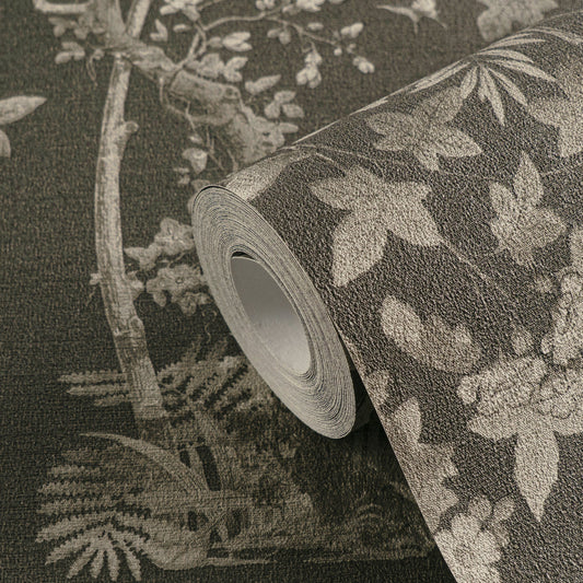 Strukturtapete Flora & Fauna Schwarz-Grau - 10,05 m x 0,53 m