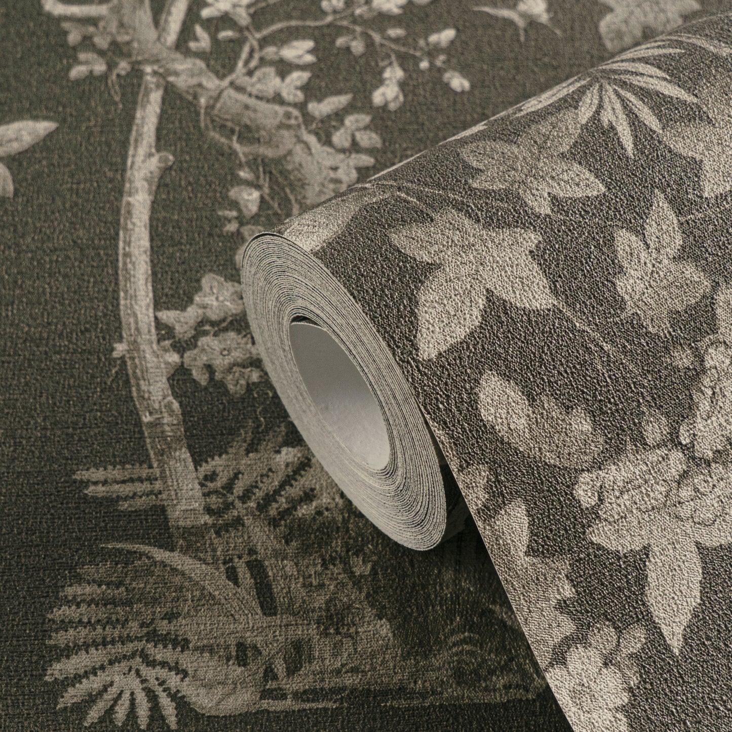 Mustertapete Flora & Fauna Schwarz-Grau - 10,05 m x 0,53 m