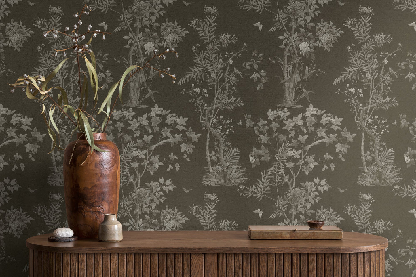 Mustertapete Flora & Fauna Schwarz-Grau - 10,05 m x 0,53 m