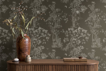 Mustertapete Flora & Fauna Schwarz-Grau - 10,05 m x 0,53 m