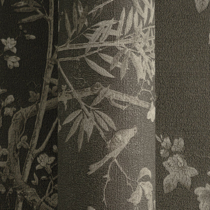Mustertapete Flora & Fauna Schwarz-Grau - 10,05 m x 0,53 m