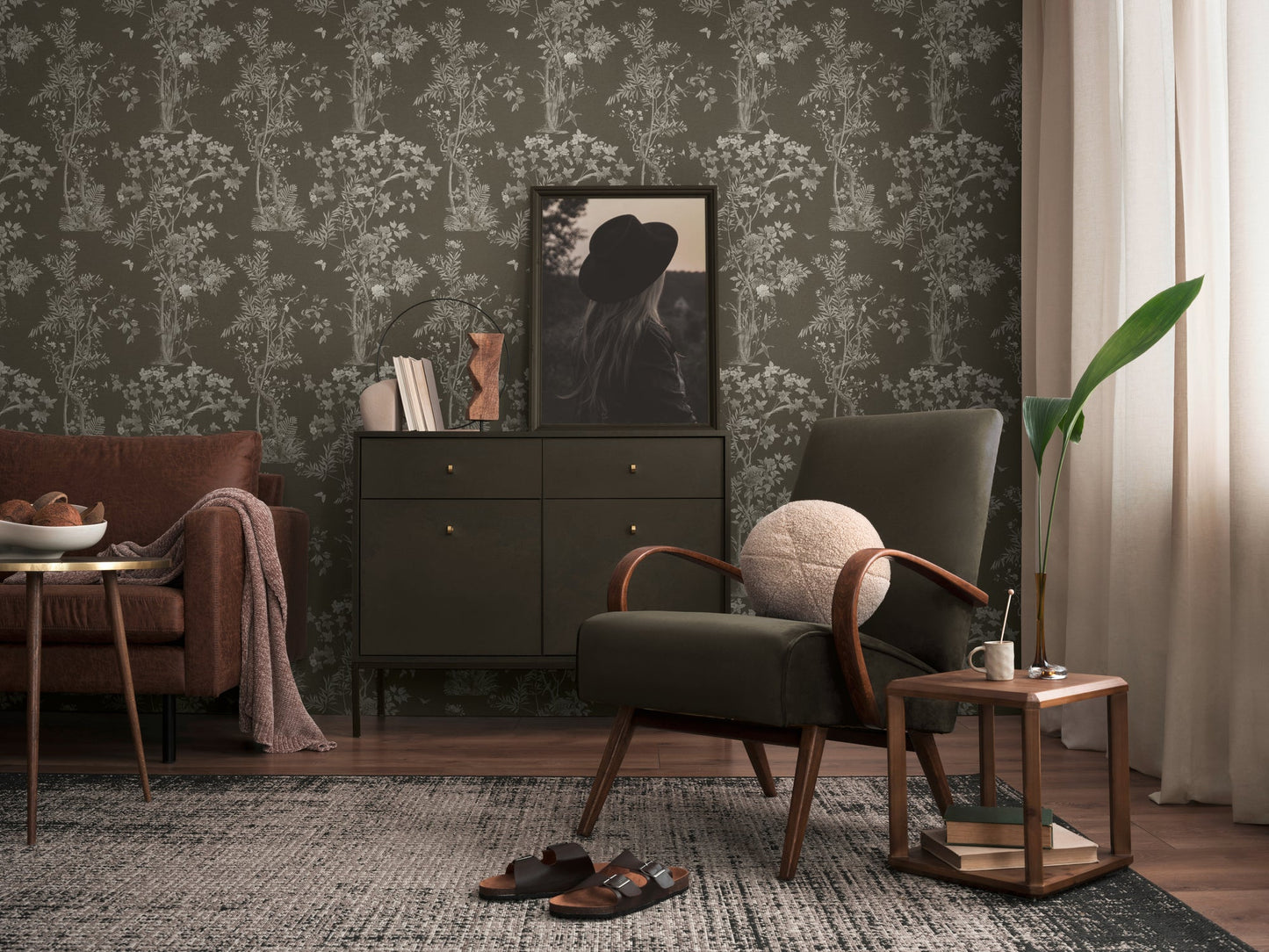 Mustertapete Flora & Fauna Schwarz-Grau - 10,05 m x 0,53 m
