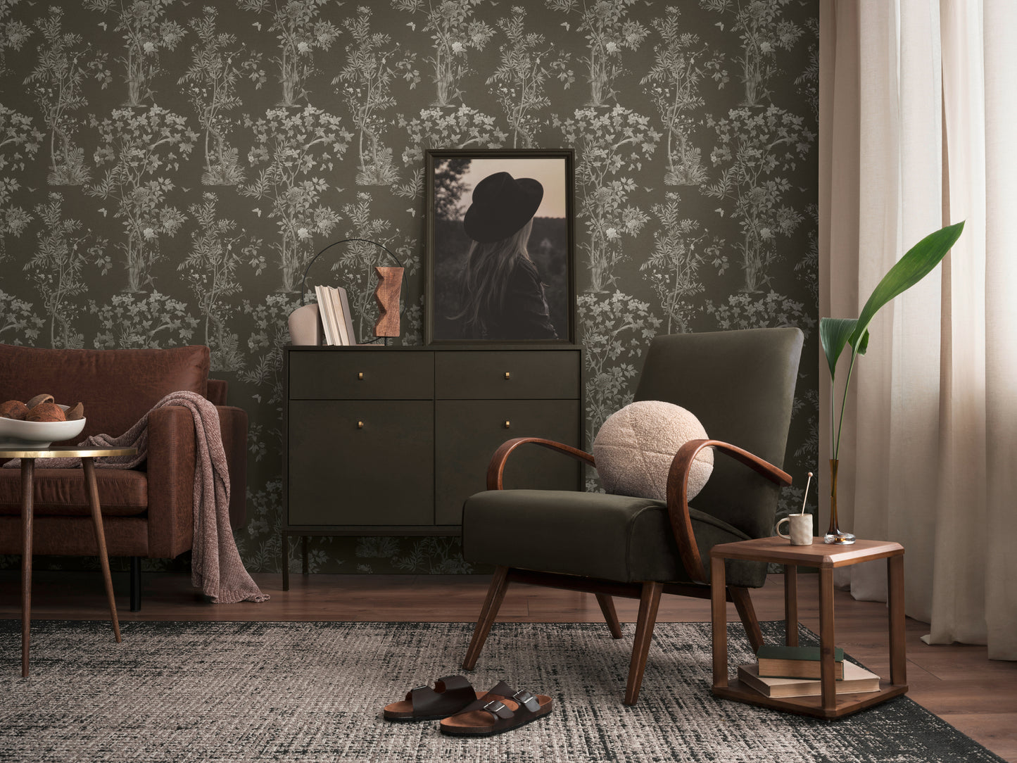 Mustertapete Flora & Fauna Schwarz-Grau - 10,05 m x 0,53 m