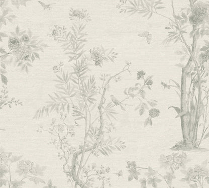 Mustertapete Flora & Fauna Hellgrau - 10,05 m x 0,53 m