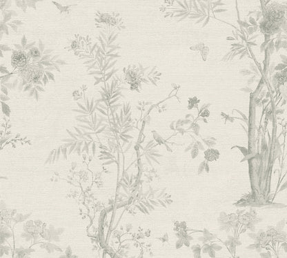 Mustertapete Flora & Fauna Hellgrau - 10,05 m x 0,53 m