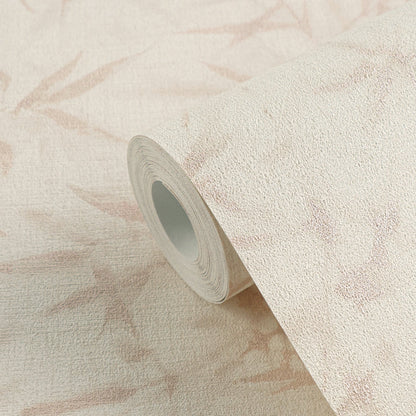 Mustertapete Bambusblätter Pastellrosa - 10,05 m x 0,53 m