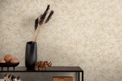 Mustertapete Bambusblätter Beige - 10,05 m x 0,53 m