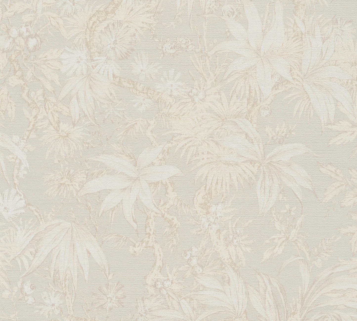 Mustertapete Tropische Flora Beige-Grau - 10,05 m x 0,53 m