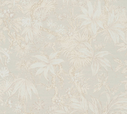 Mustertapete Tropische Flora Beige-Grau - 10,05 m x 0,53 m