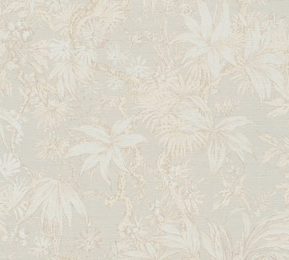 Mustertapete Tropische Flora Beige-Grau - 10,05 m x 0,53 m