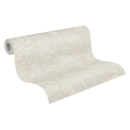 Mustertapete Tropische Flora Beige-Grau - 10,05 m x 0,53 m
