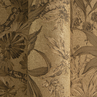 Mustertapete Tropische Flora Goldbraun - 10,05 m x 0,53 m