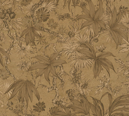 Mustertapete Tropische Flora Goldbraun - 10,05 m x 0,53 m