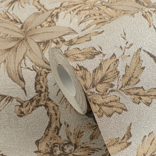 Strukturtapete Tropische Flora Beige-Gold - 10,05 m x 0,53 m