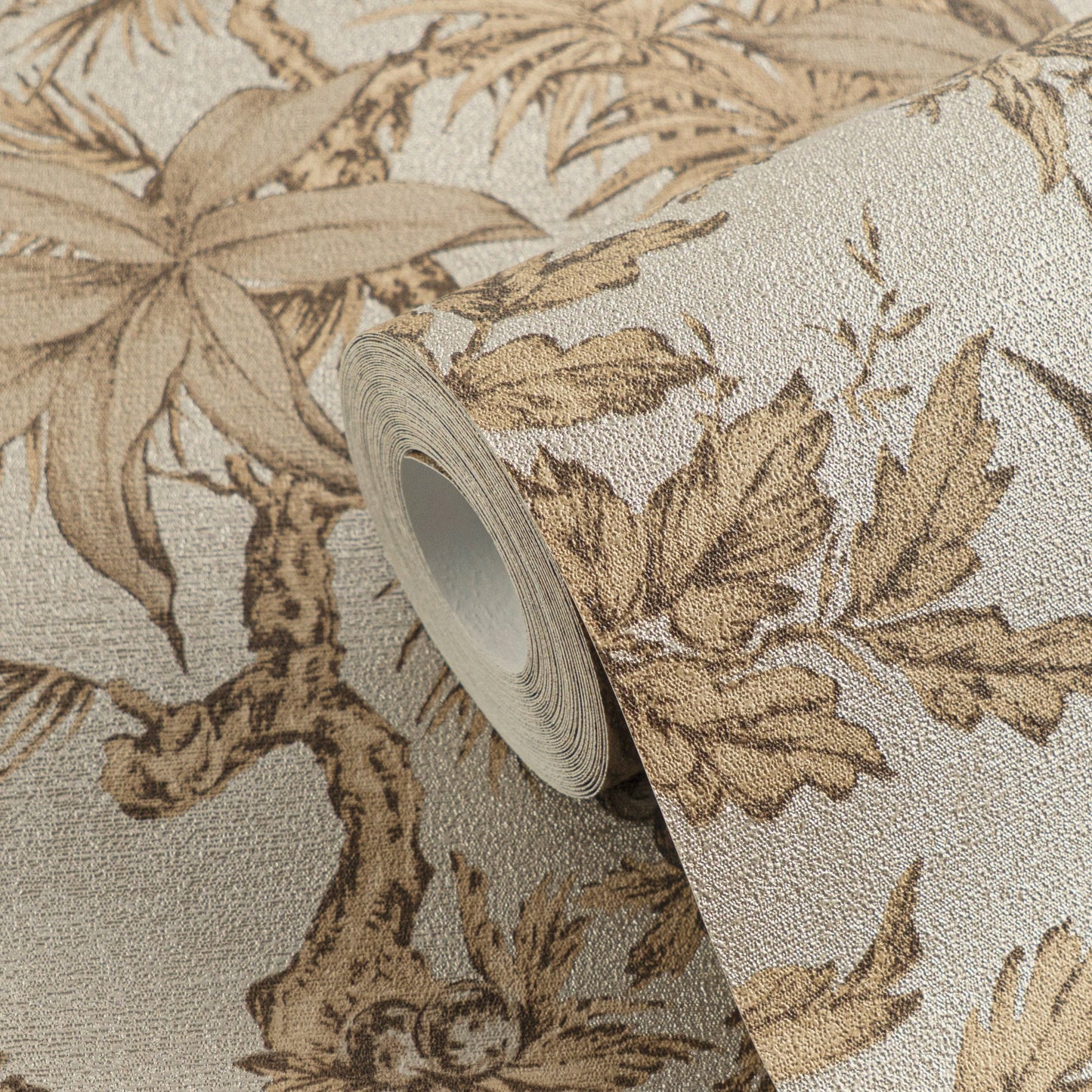 Mustertapete Tropische Flora Beige-Gold - 10,05 m x 0,53 m
