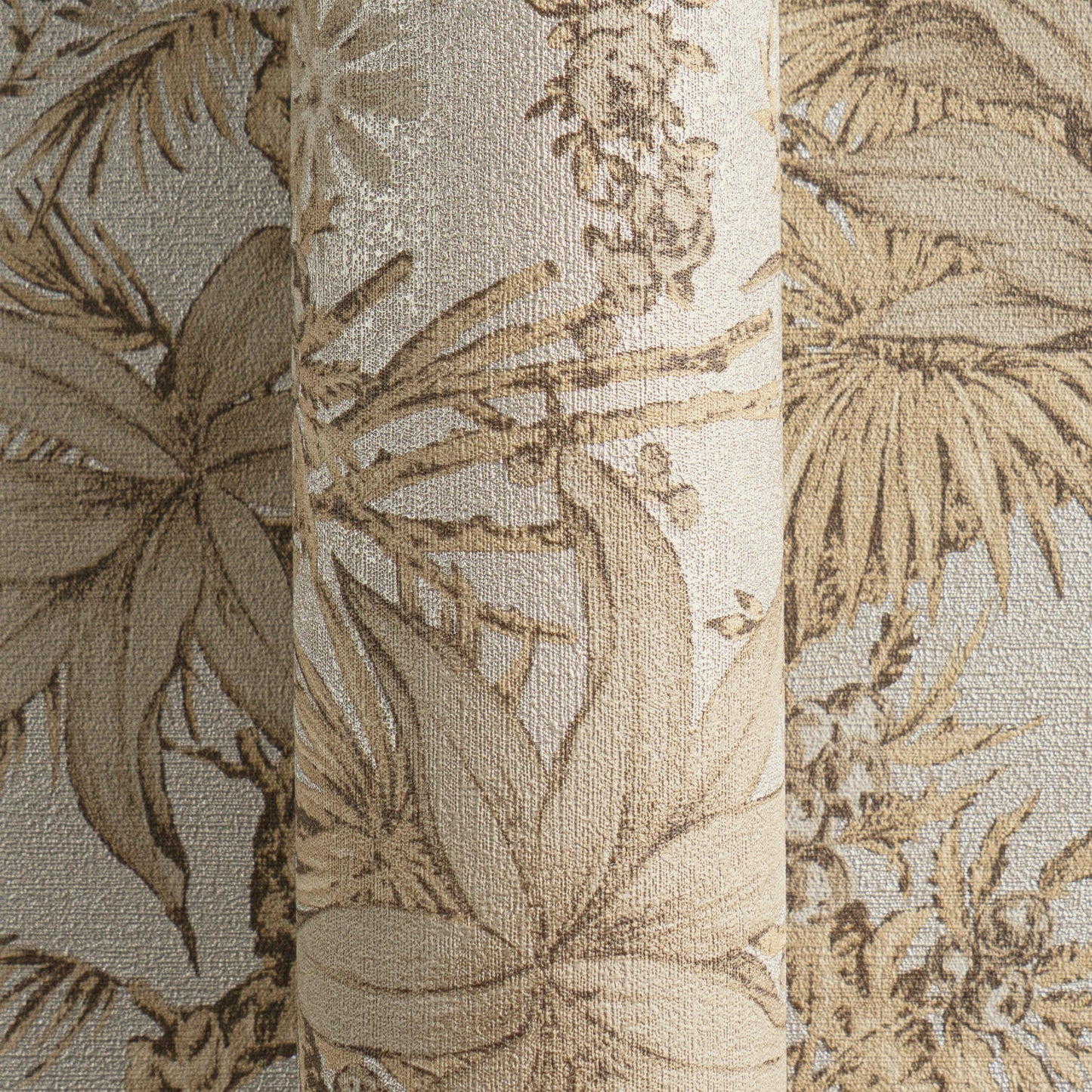Mustertapete Tropische Flora Beige-Gold - 10,05 m x 0,53 m