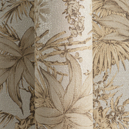 Mustertapete Tropische Flora Beige-Gold - 10,05 m x 0,53 m