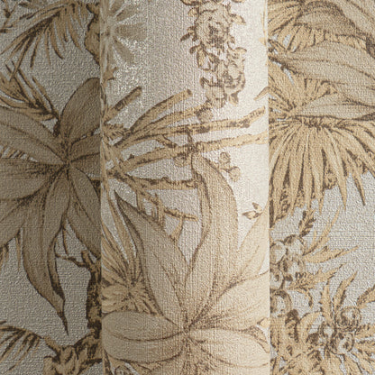 Mustertapete Tropische Flora Beige-Gold - 10,05 m x 0,53 m
