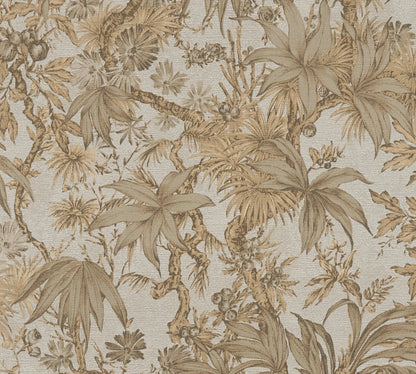 Mustertapete Tropische Flora Beige-Gold - 10,05 m x 0,53 m