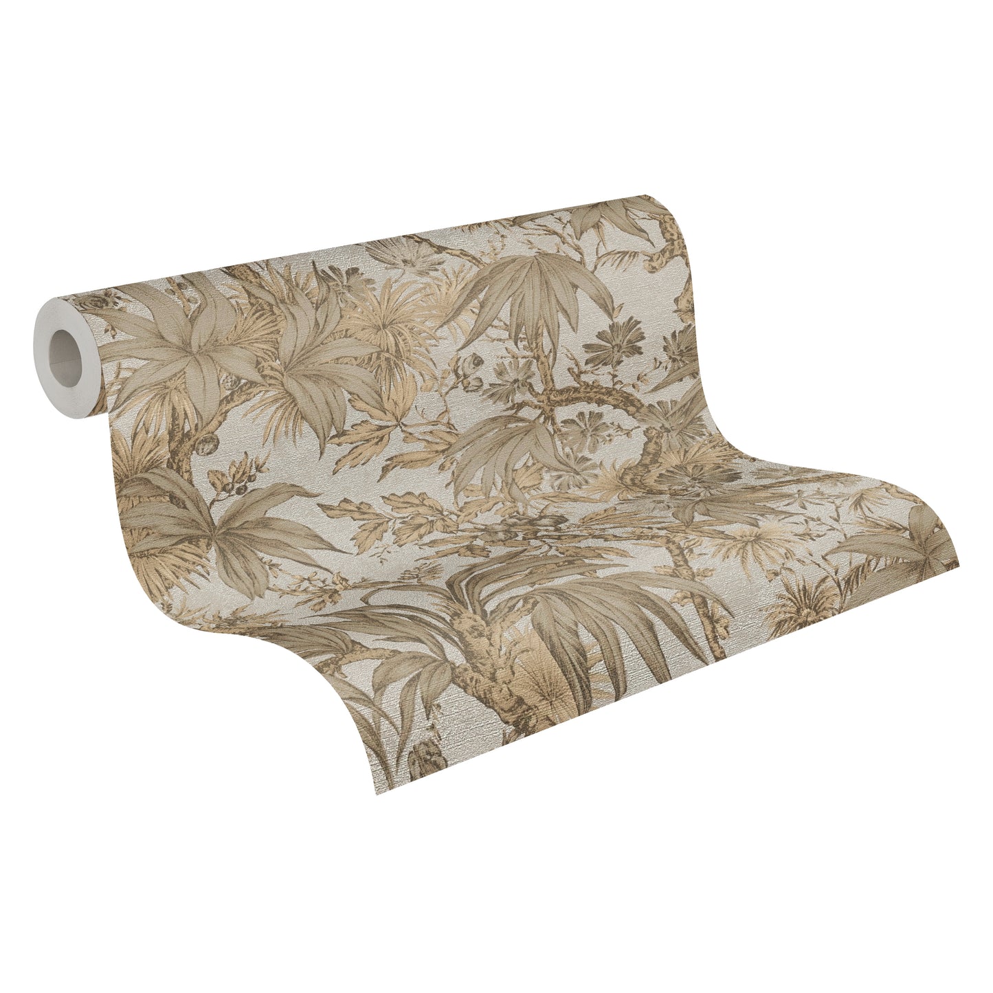 Mustertapete Tropische Flora Beige-Gold - 10,05 m x 0,53 m