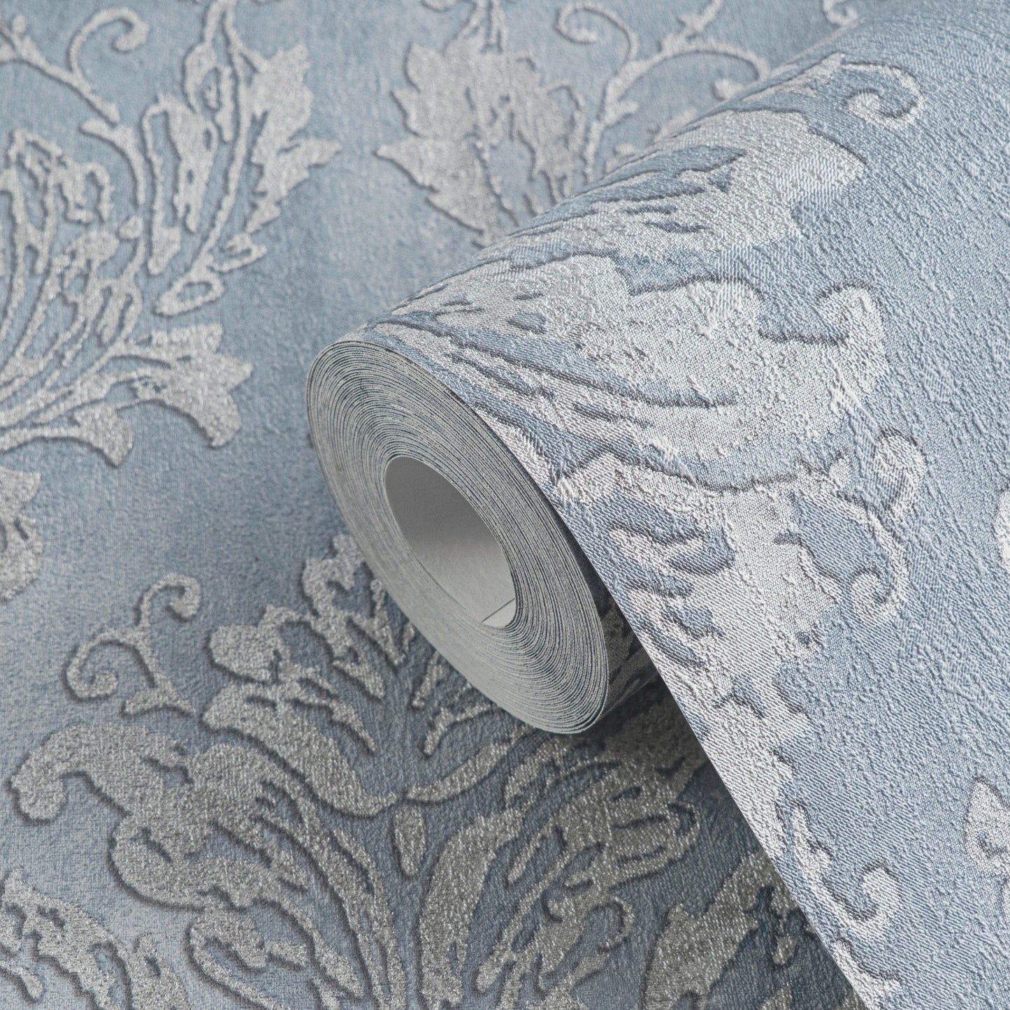 Mustertapete Barock-Ornament Taubenblau - 10,05 m x 0,53 m