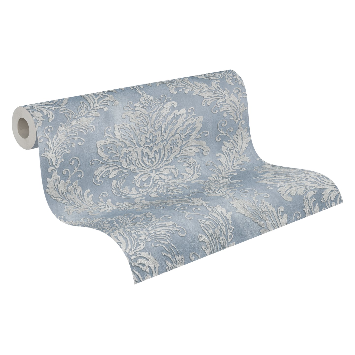 Mustertapete Barock-Ornament Taubenblau - 10,05 m x 0,53 m