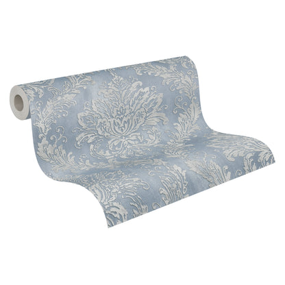 Mustertapete Barock-Ornament Taubenblau - 10,05 m x 0,53 m