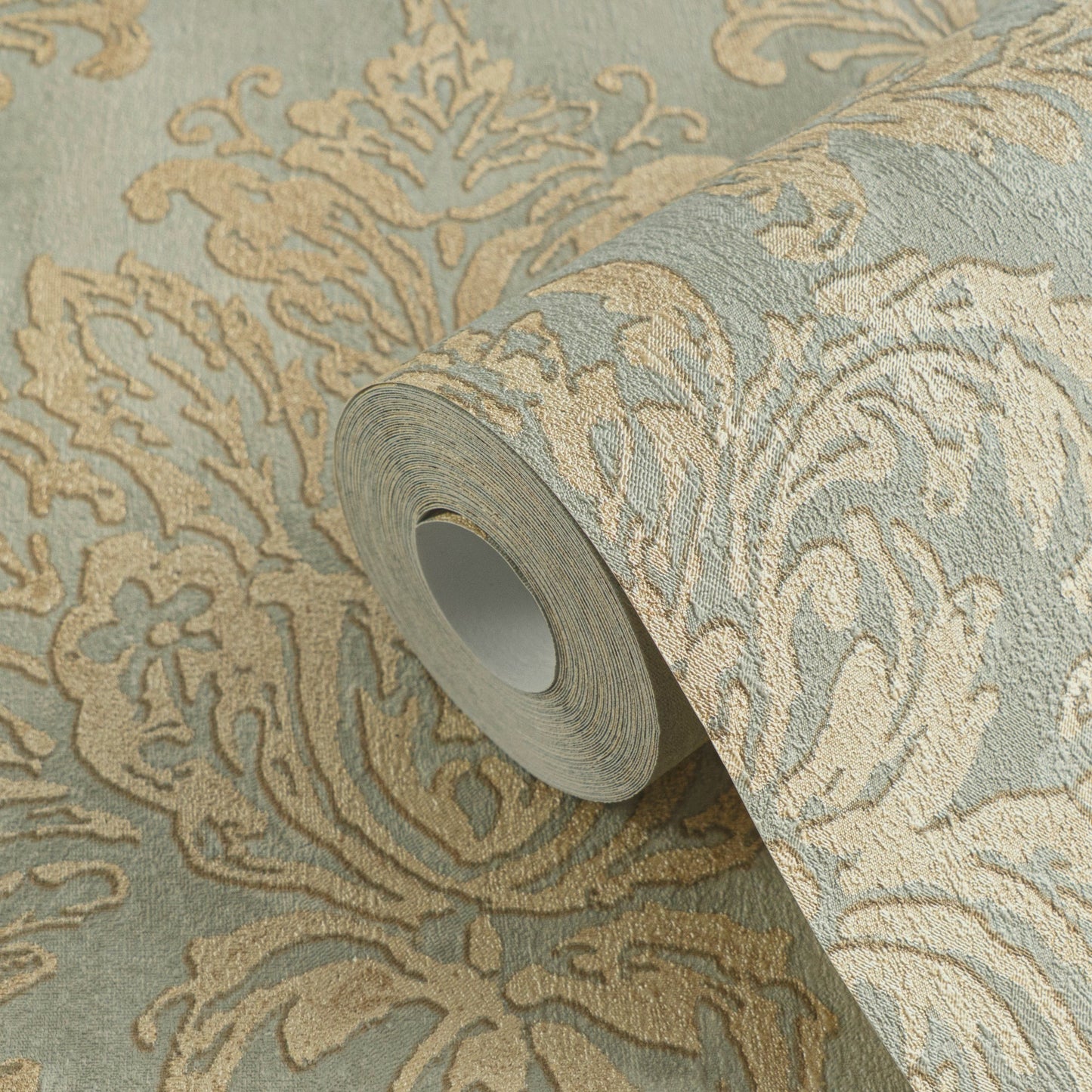 Mustertapete Barock-Ornament Salbeigold - 10,05 m x 0,53 m