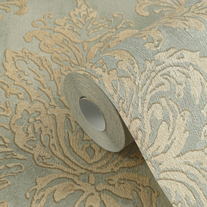 Mustertapete Barock-Ornament Salbeigold - 10,05 m x 0,53 m