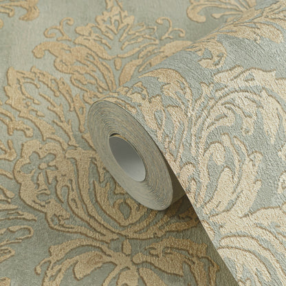 Mustertapete Barock-Ornament Salbeigold - 10,05 m x 0,53 m