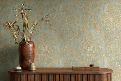 Mustertapete Barock-Ornament Salbeigold - 10,05 m x 0,53 m