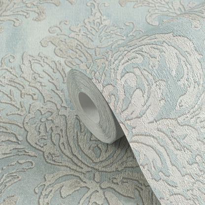 Mustertapete Barock-Ornament Pastellblau - 10,05 m x 0,53 m