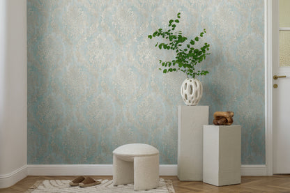 Mustertapete Barock-Ornament Pastellblau - 10,05 m x 0,53 m