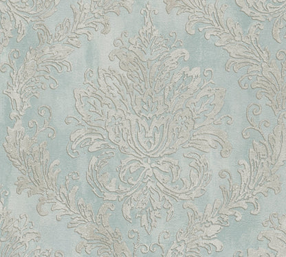 Mustertapete Barock-Ornament Pastellblau - 10,05 m x 0,53 m