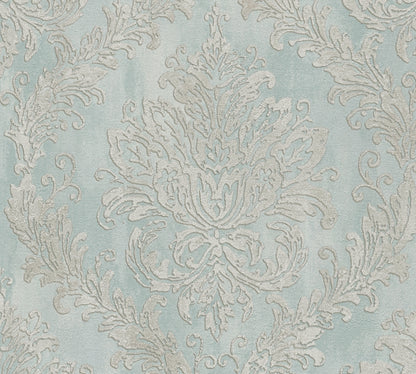 Mustertapete Barock-Ornament Pastellblau - 10,05 m x 0,53 m