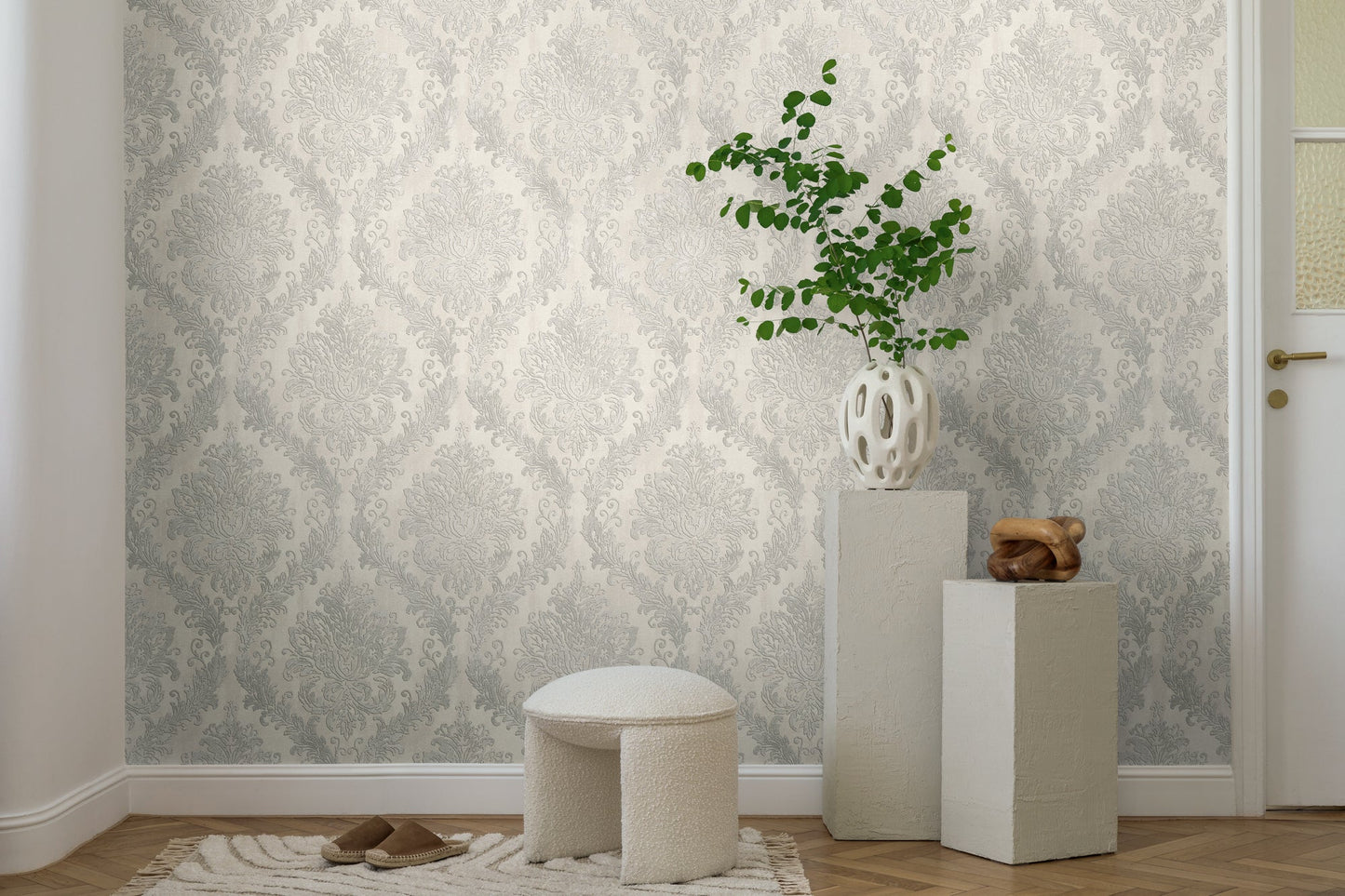 Mustertapete Barock-Ornament Cremeweiß - 10,05 m x 0,53 m