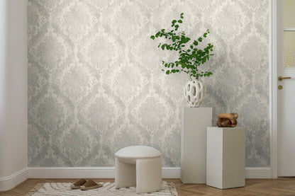 Mustertapete Barock-Ornament Cremeweiß - 10,05 m x 0,53 m