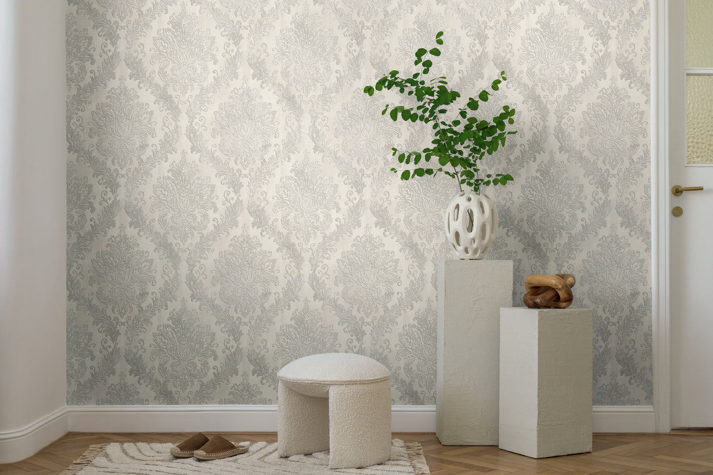 Mustertapete Barock-Ornament Cremeweiß - 10,05 m x 0,53 m