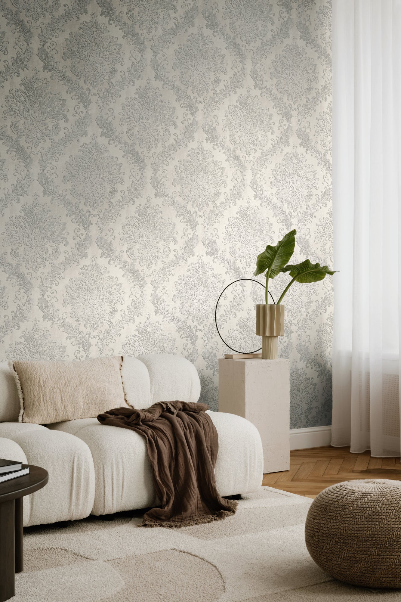 Mustertapete Barock-Ornament Cremeweiß - 10,05 m x 0,53 m