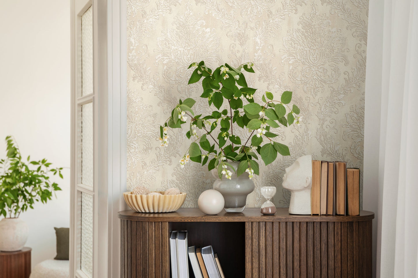 Mustertapete Barock-Ornament Champagner - 10,05 m x 0,53 m