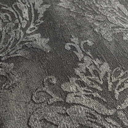 Mustertapete Barock-Ornament Anthrazit-Silber - 10,05 m x 0,53 m