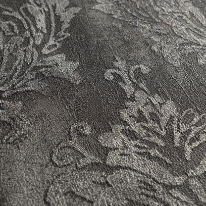 Mustertapete Barock-Ornament Anthrazit-Silber - 10,05 m x 0,53 m