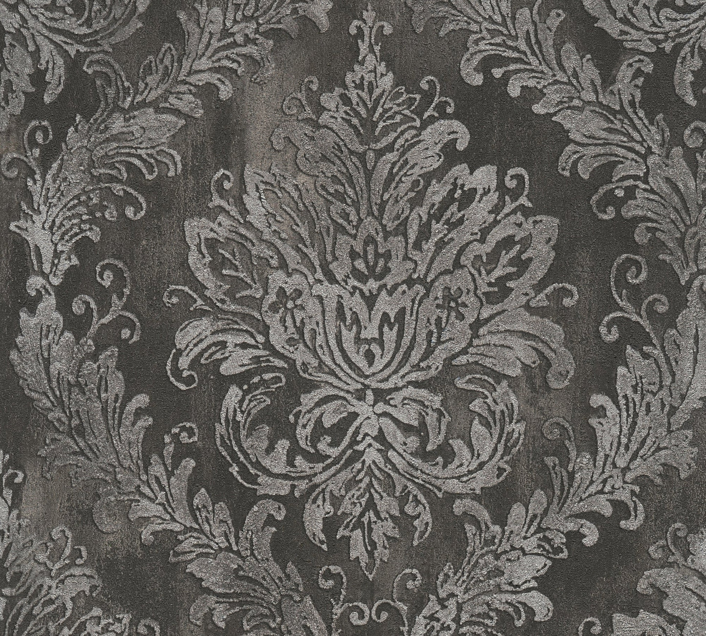 Mustertapete Barock-Ornament Anthrazit-Silber - 10,05 m x 0,53 m