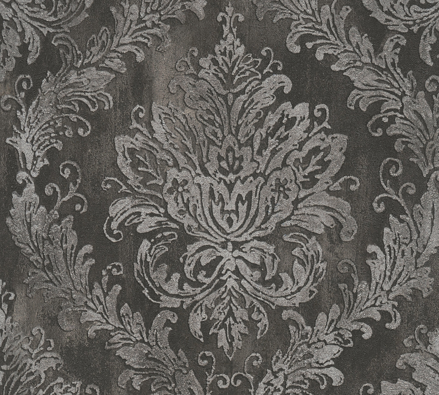 Mustertapete Barock-Ornament Anthrazit-Silber - 10,05 m x 0,53 m